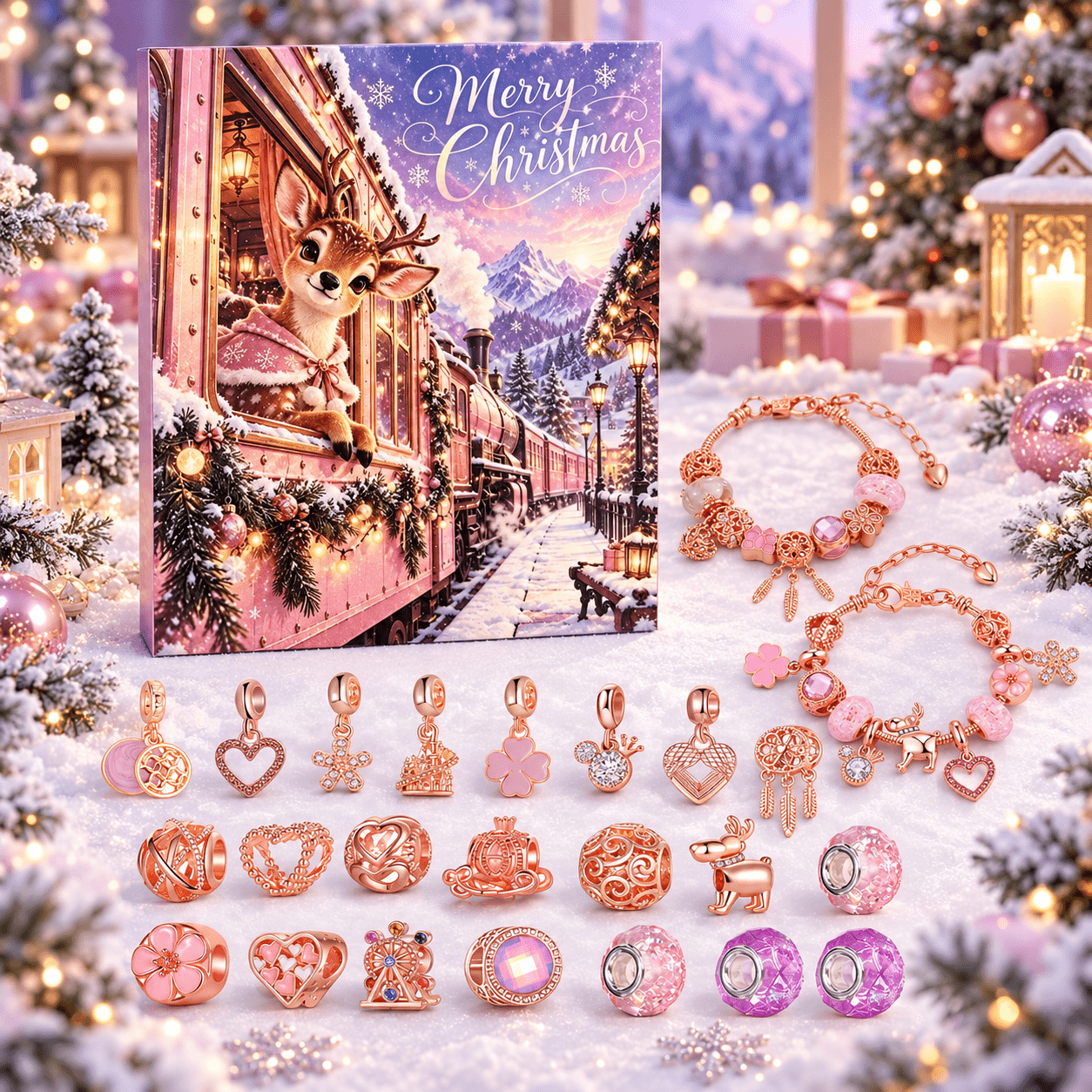 Pink Snowscape Train-Themed Gift Box, 24-Day Countdown